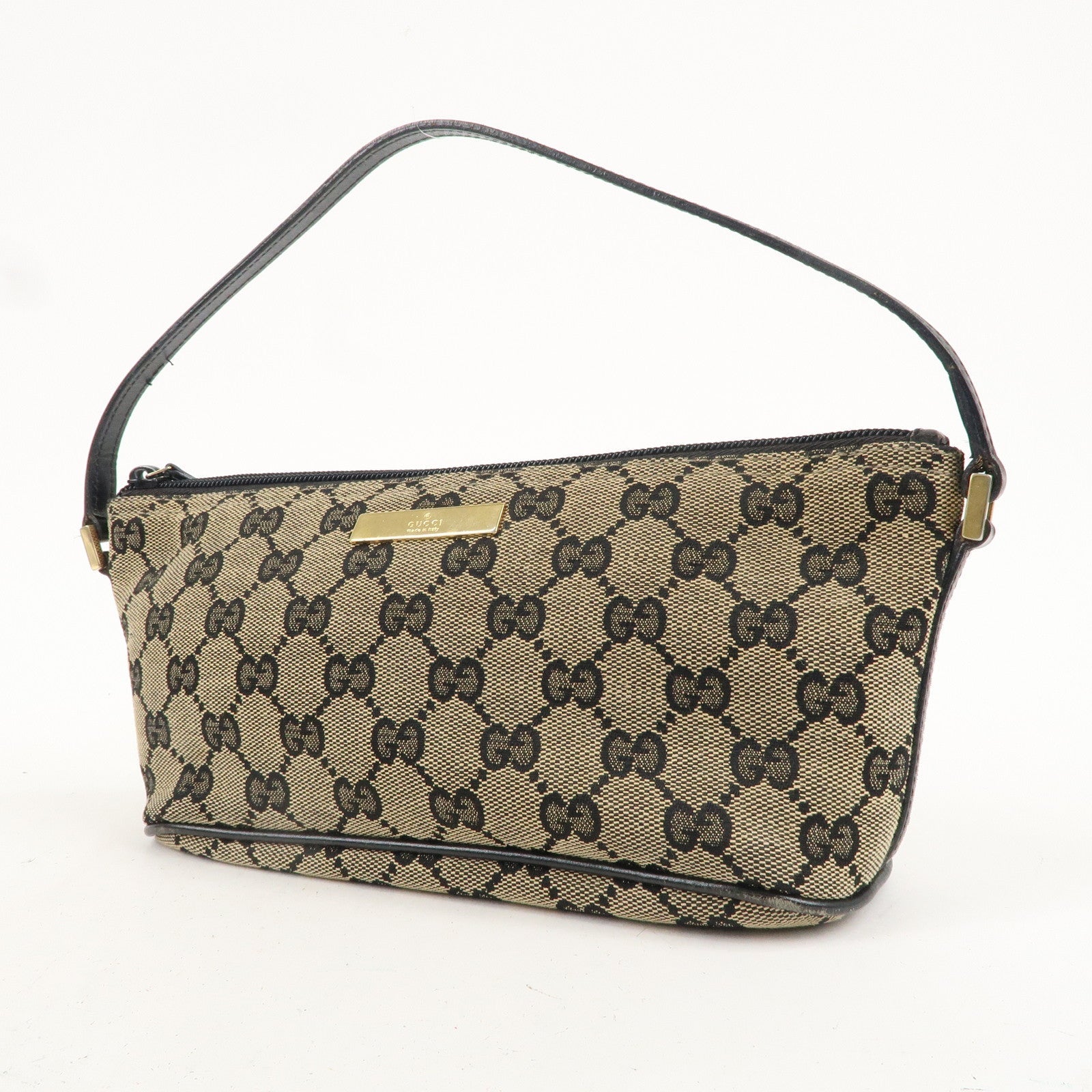 GUCCI Set of 2 Boat Bag GG Canvas Leather Pouch 039.1103 & 07198