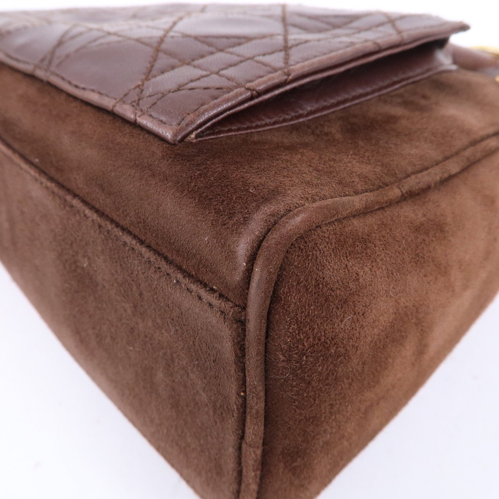 Christian Dior Cannage Suede Leather Hand Bag Brown