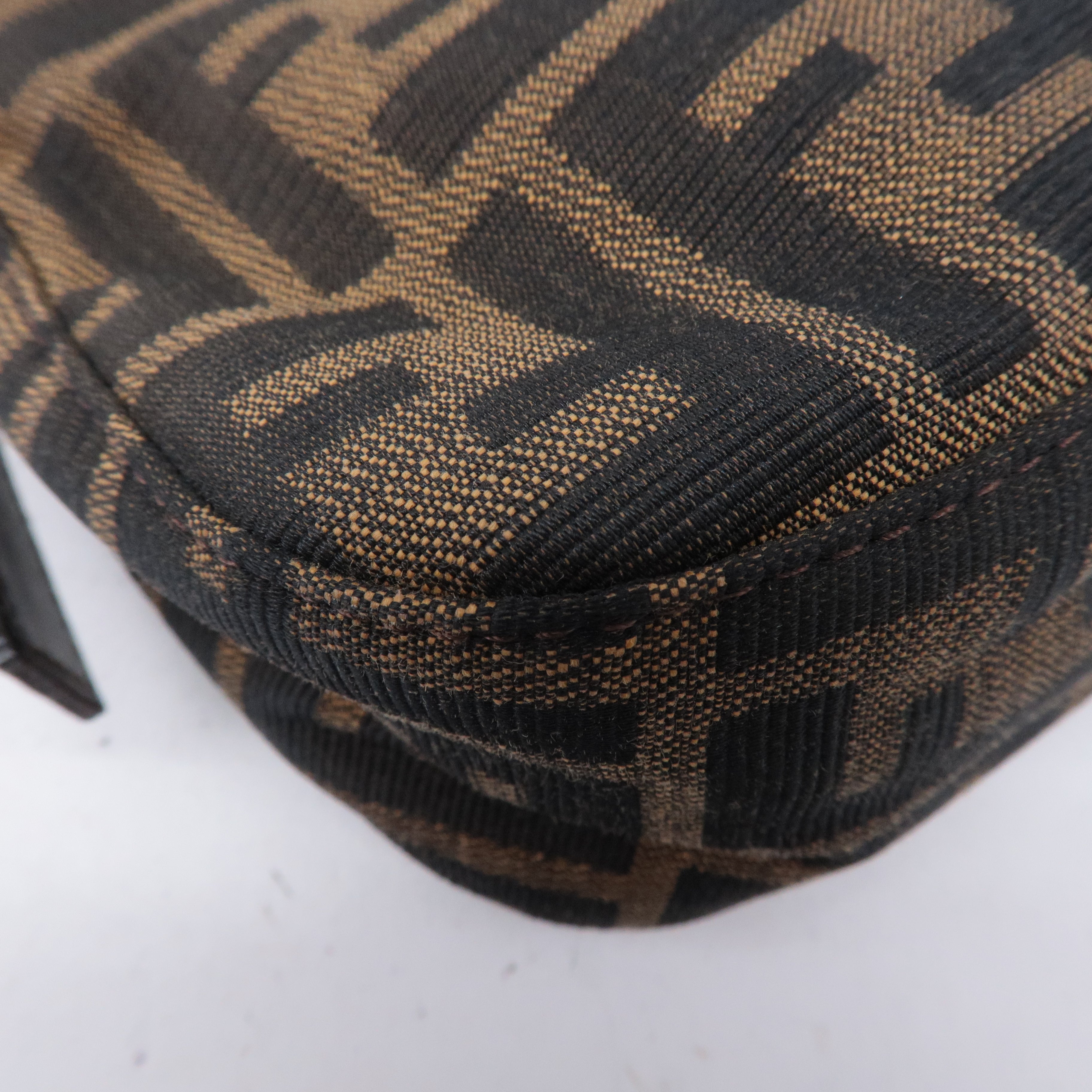 FENDI Zucca Canvas Leather Shoulder Bag Black Brown 26722