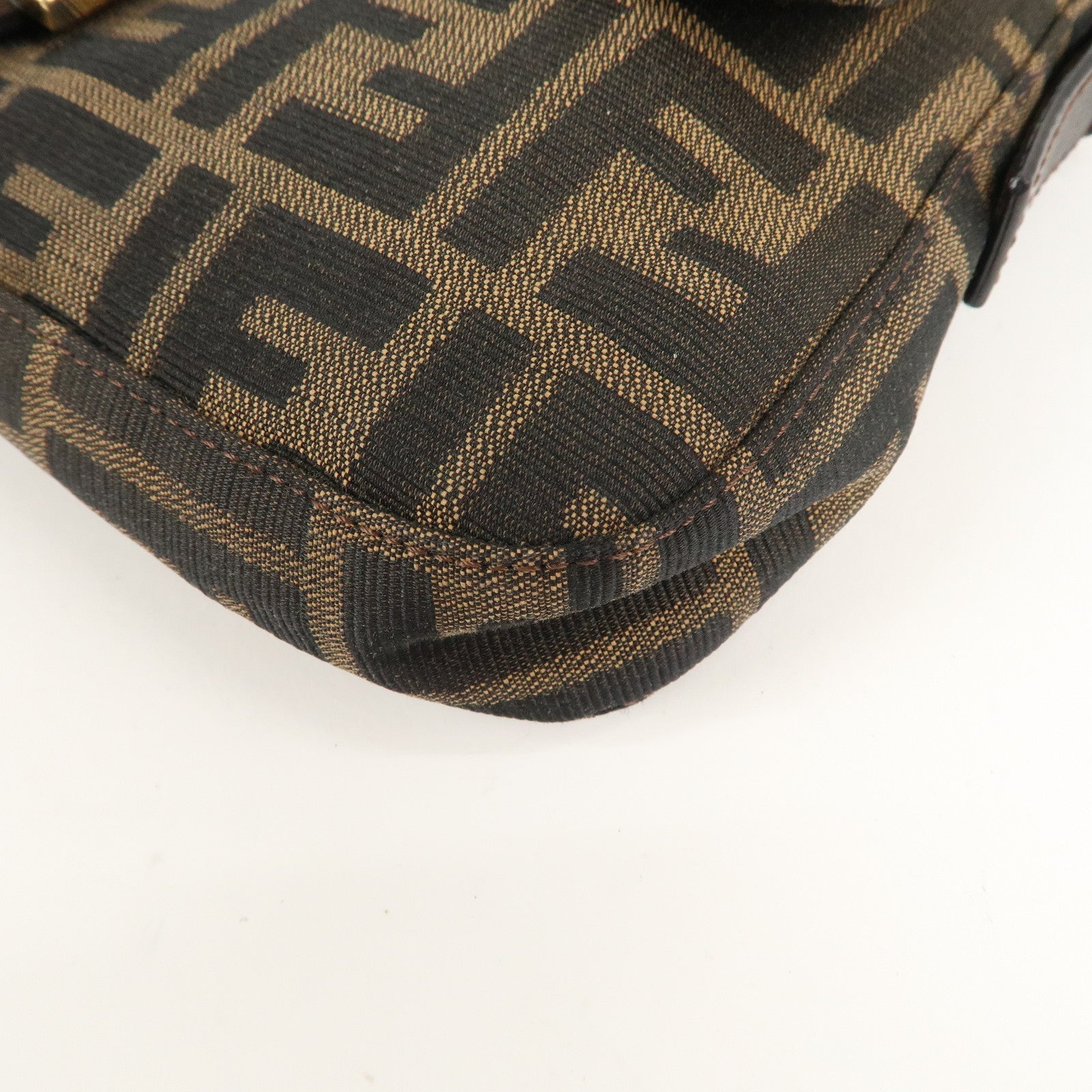FENDI Mamma Baguette Canvas Leather Shoulder Bag Brown 26424