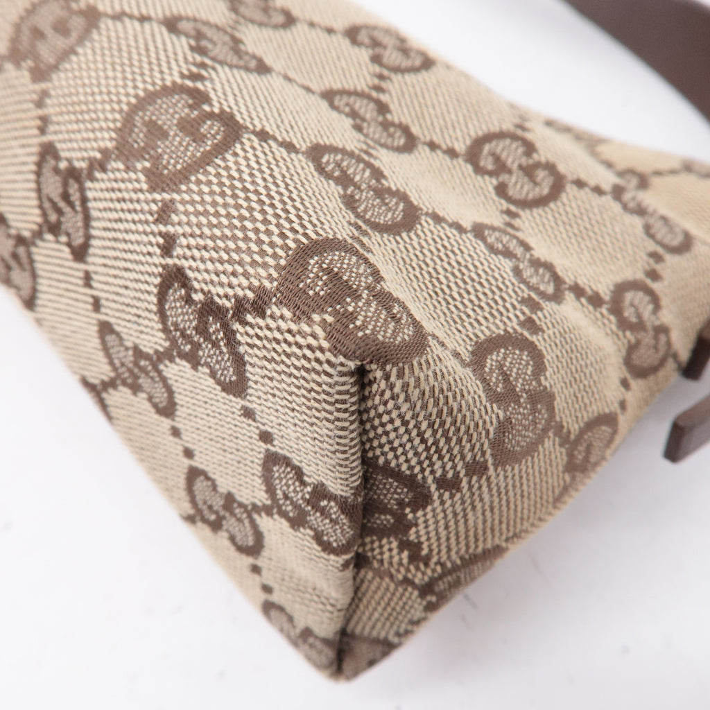 GUCCI GG Canvas Leather Hand Bag Pouch Beige Brown 103399