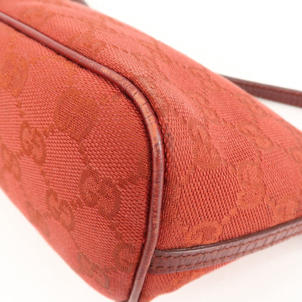 GUCCI Boat Bag GG Canvas Leather Hand Bag Pouch Red 07198
