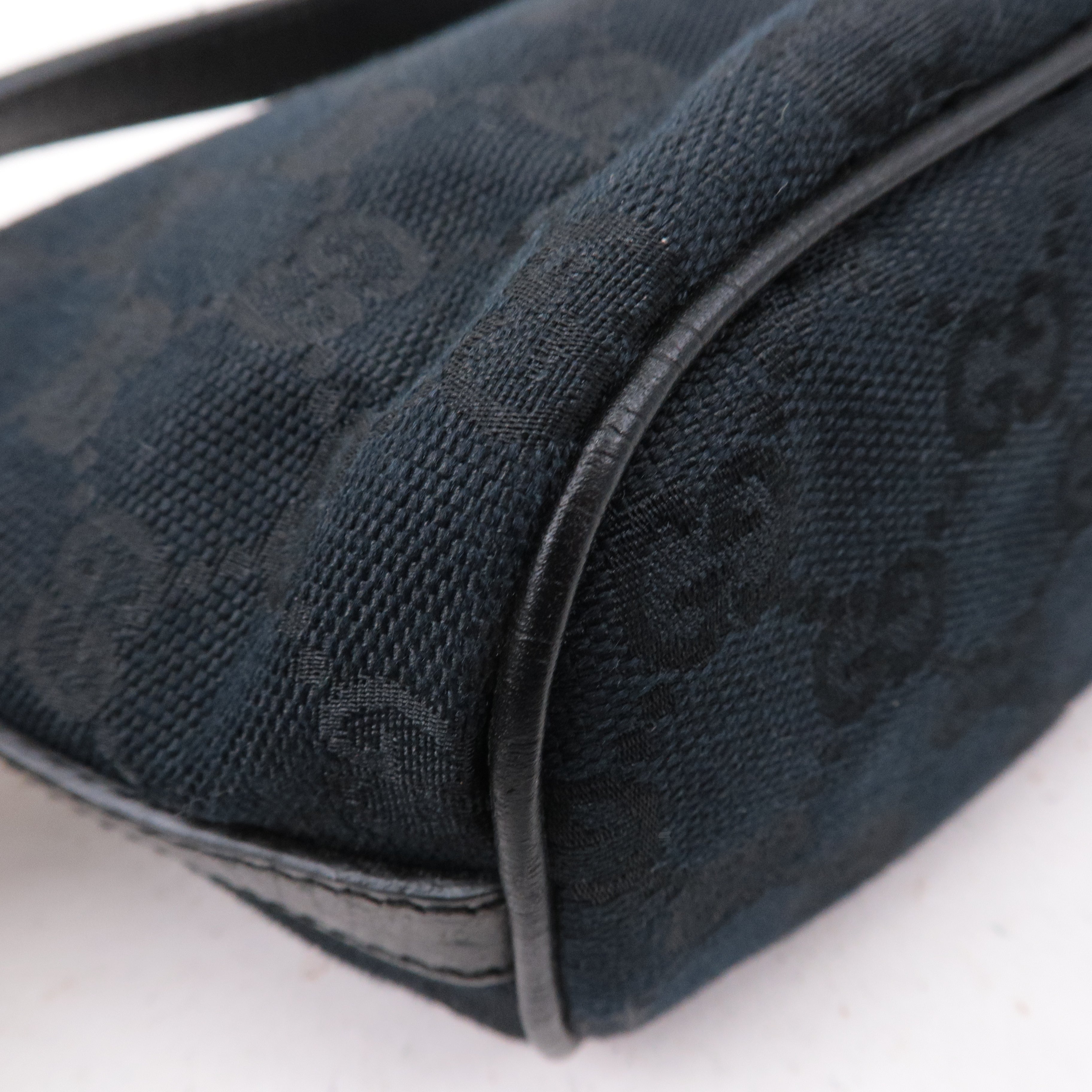 GUCCI Boat Bag Sherry GG Canvas Leather Pouch Black 141809