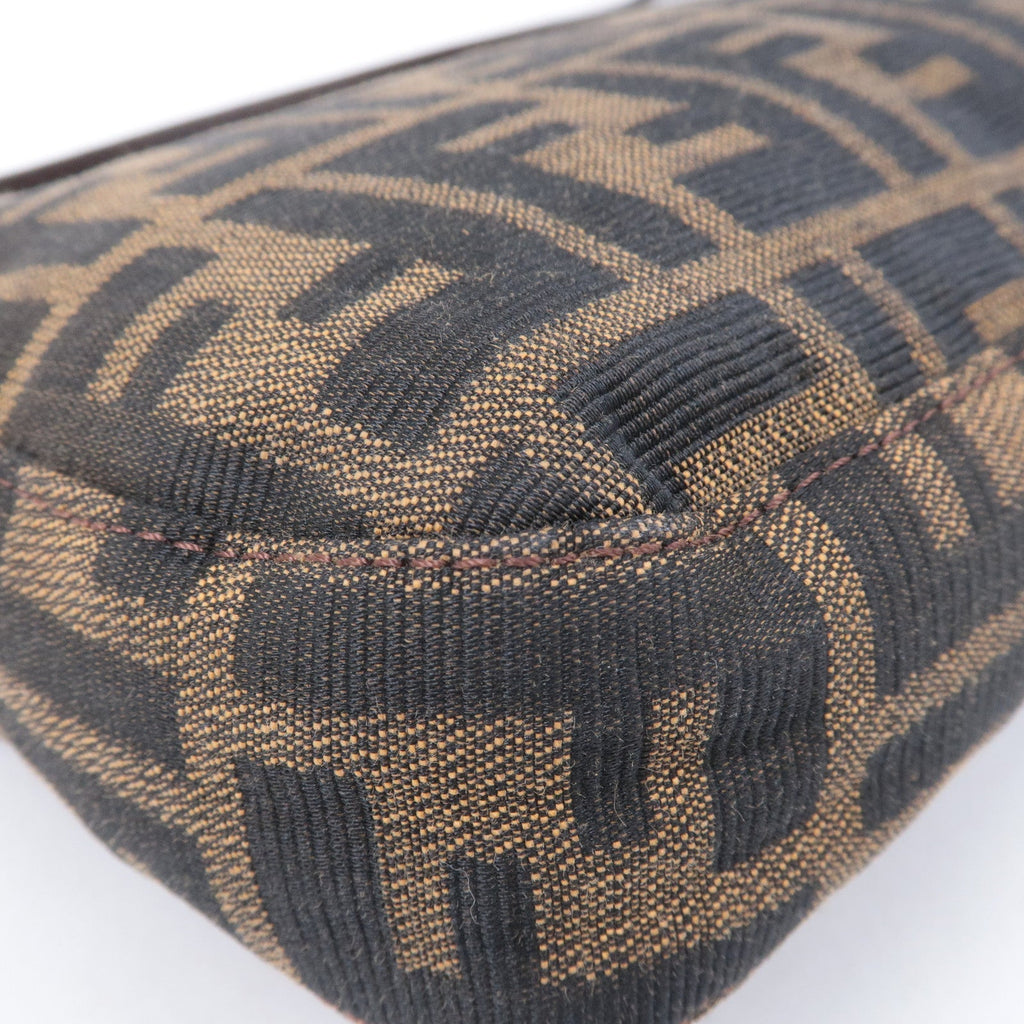 FENDI Mamma Baguette Zucca Canvas Leather Shoulder Bag Brown 26424