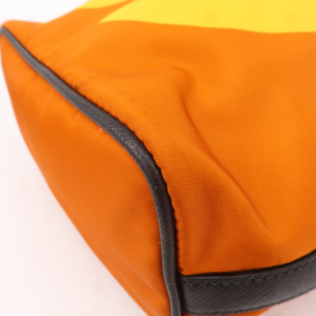 Prada Leather Nylon Hand Bag  Shoulder Bag Orange Black