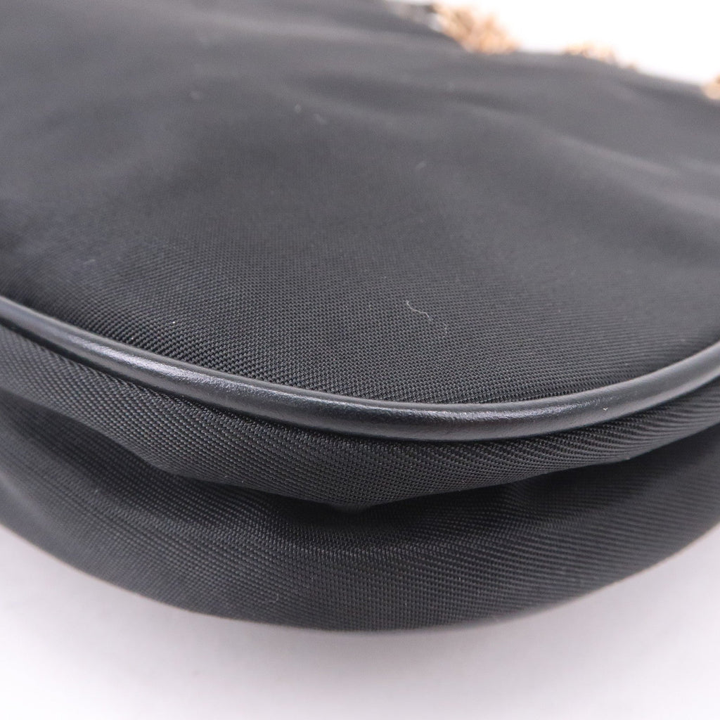 Prada Logo Nylon Leather Chain Shoulder Bag Purse Black BR0104