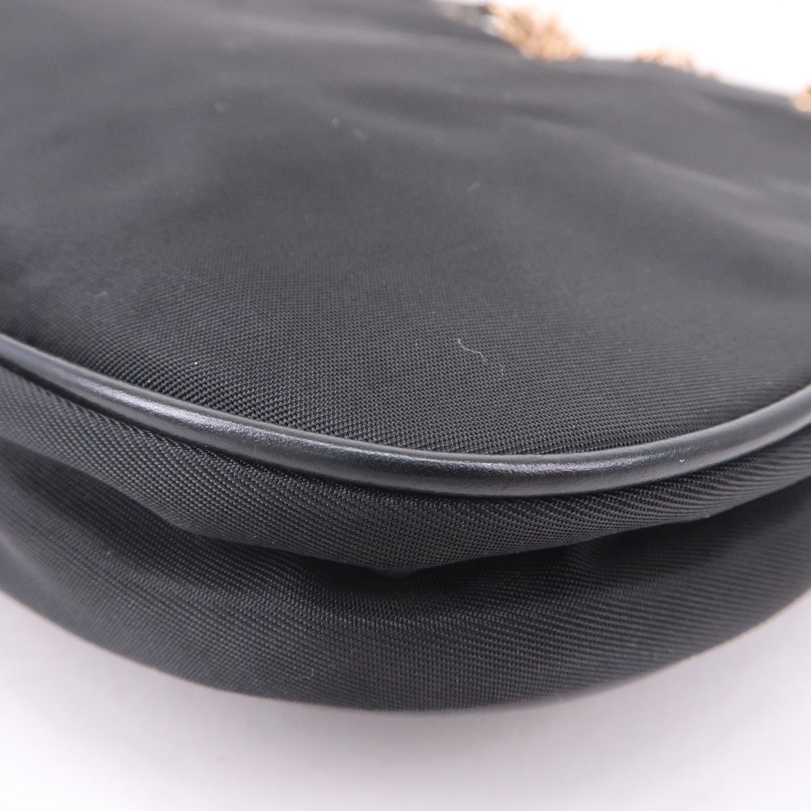 Prada Logo Nylon Leather Chain Shoulder Bag Purse Black BR0104