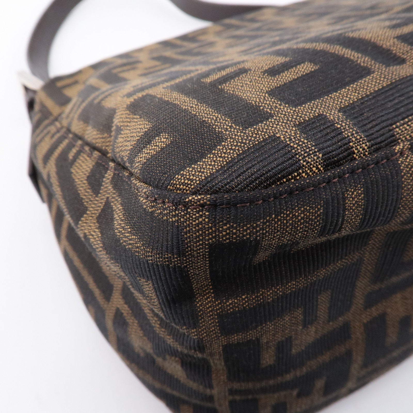 FENDI Zucca Canvas Leather Shoulder Bag Brown Black 26426