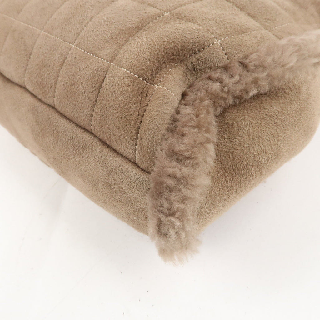 CHANEL Nubuck Fur Leather Shoulder Bag Hand Bag Beige