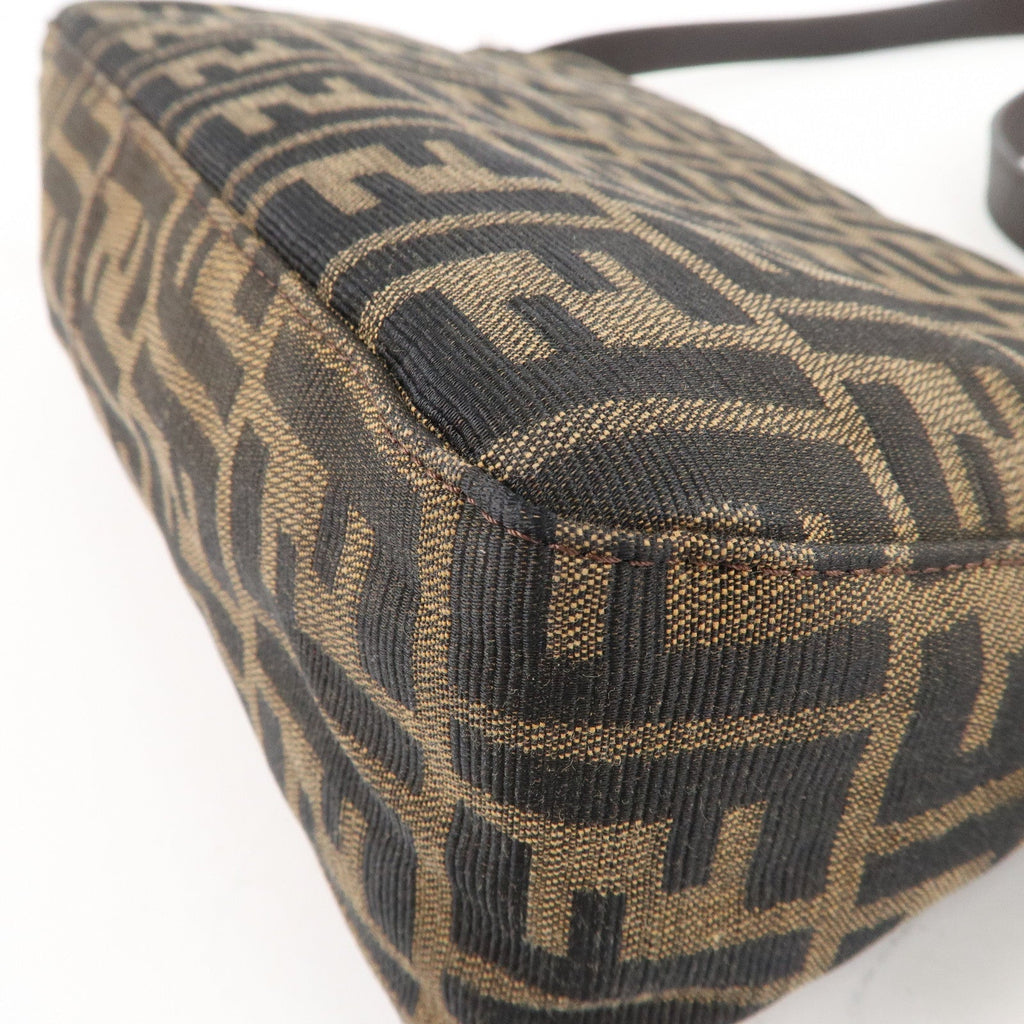 FENDI Zucca Canvas Leather Shoulder Bag Brown Black 26566