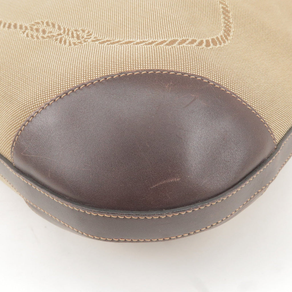 Prada Logo Jacquard Leather Shoulder Bag Beige Brown