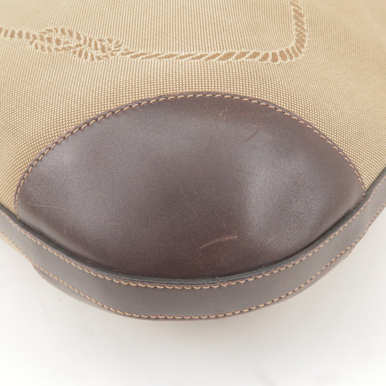 Prada Logo Jacquard Leather Shoulder Bag Beige Brown