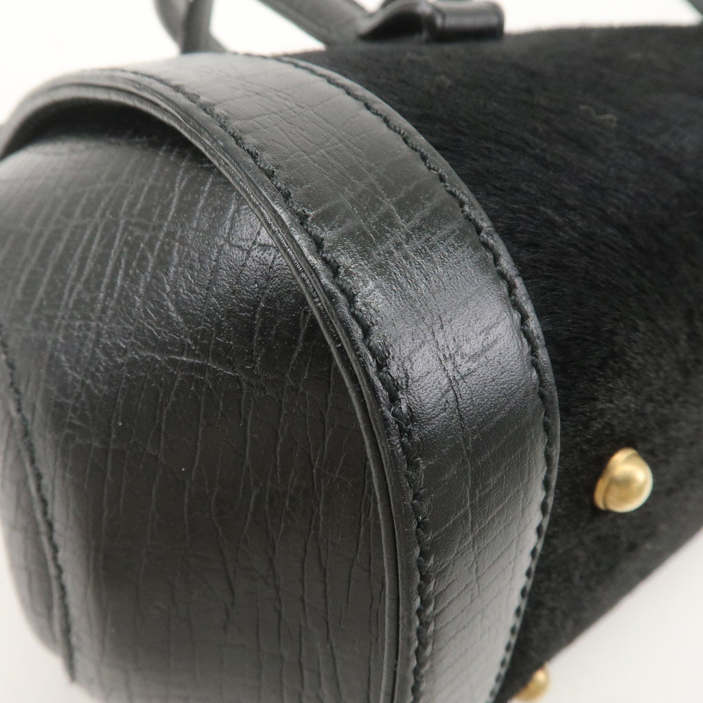 GUCCI Bamboo Leather Unborn Calf Boston Bag Black 114993
