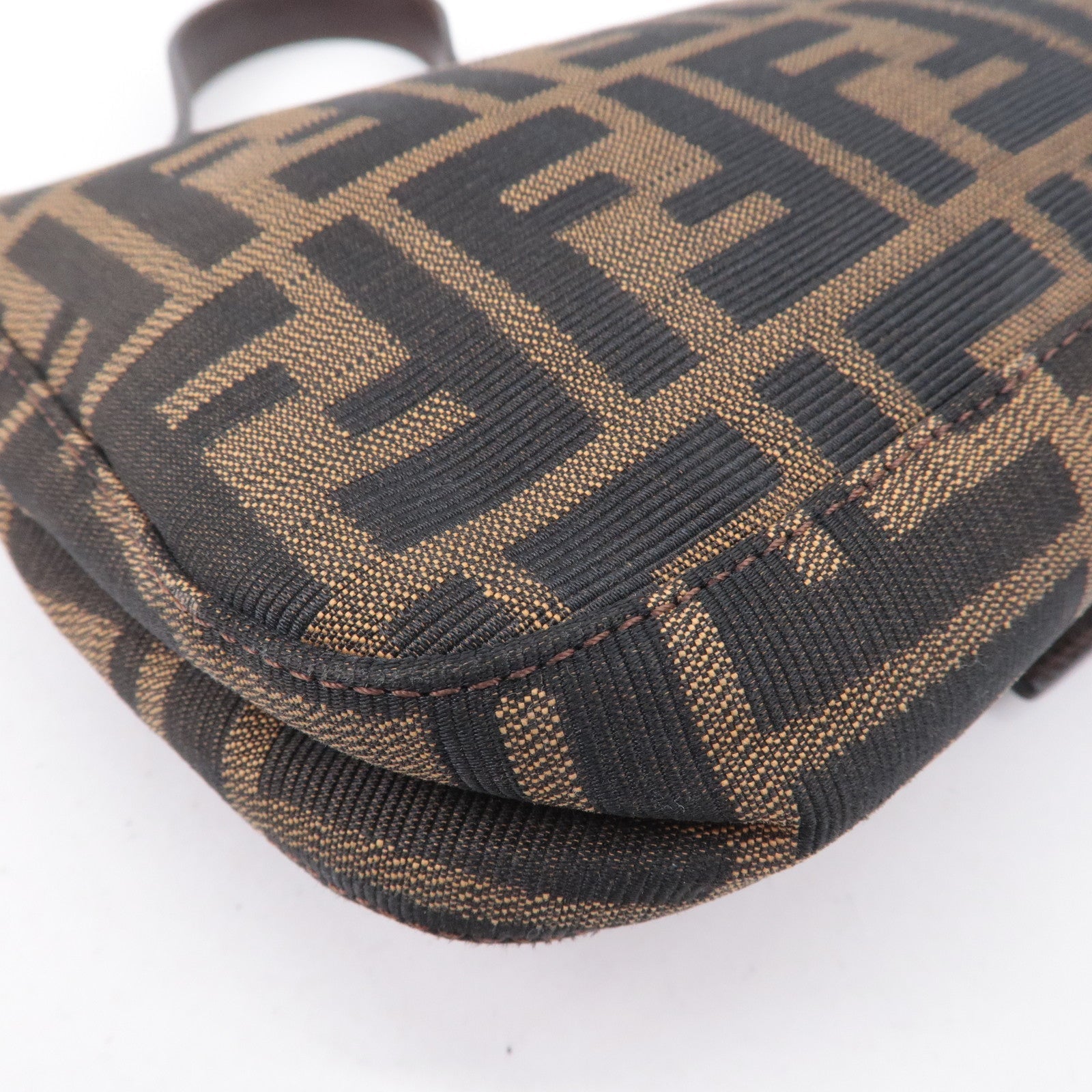 FENDI Mamma Baguette Zucca Canvas Leather Bag Brown 26424