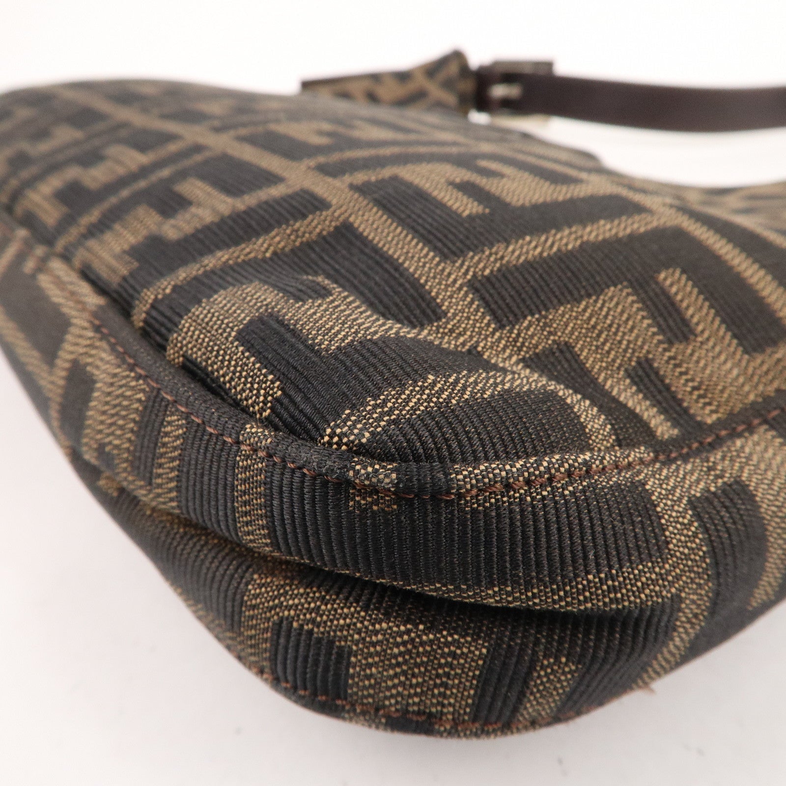 FENDI Zucca Canvas Leather Shoulder Bag Brown Black 26569