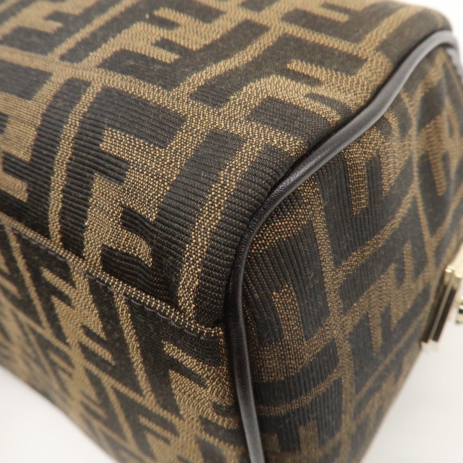 FENDI Zucca Canvas Leather Mini Boston Bag Black Brown 8BL104