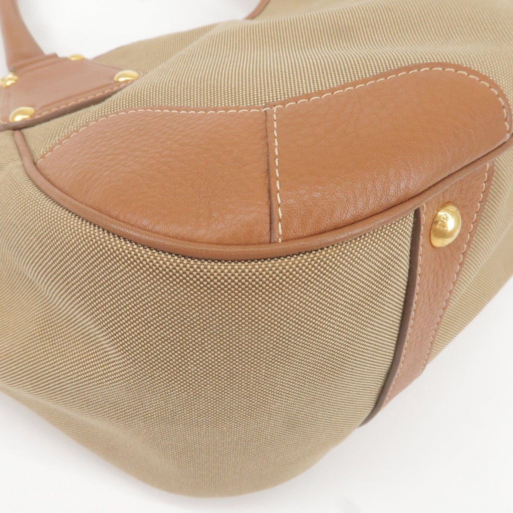 Prada Logo Jacquard Leather Tote Bag Hand Bag Brown BR4635