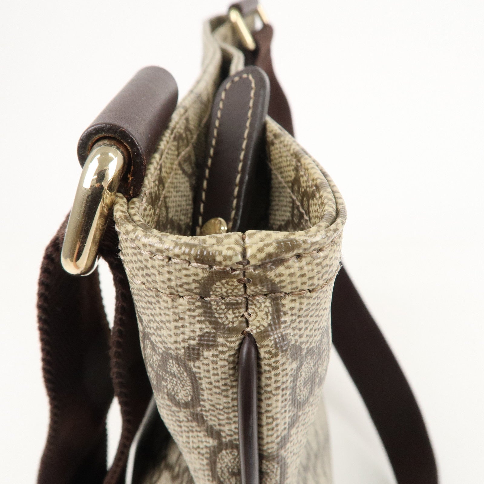 GUCCI GG Supreme Leather Shoulder Bag Beige Brown 201446