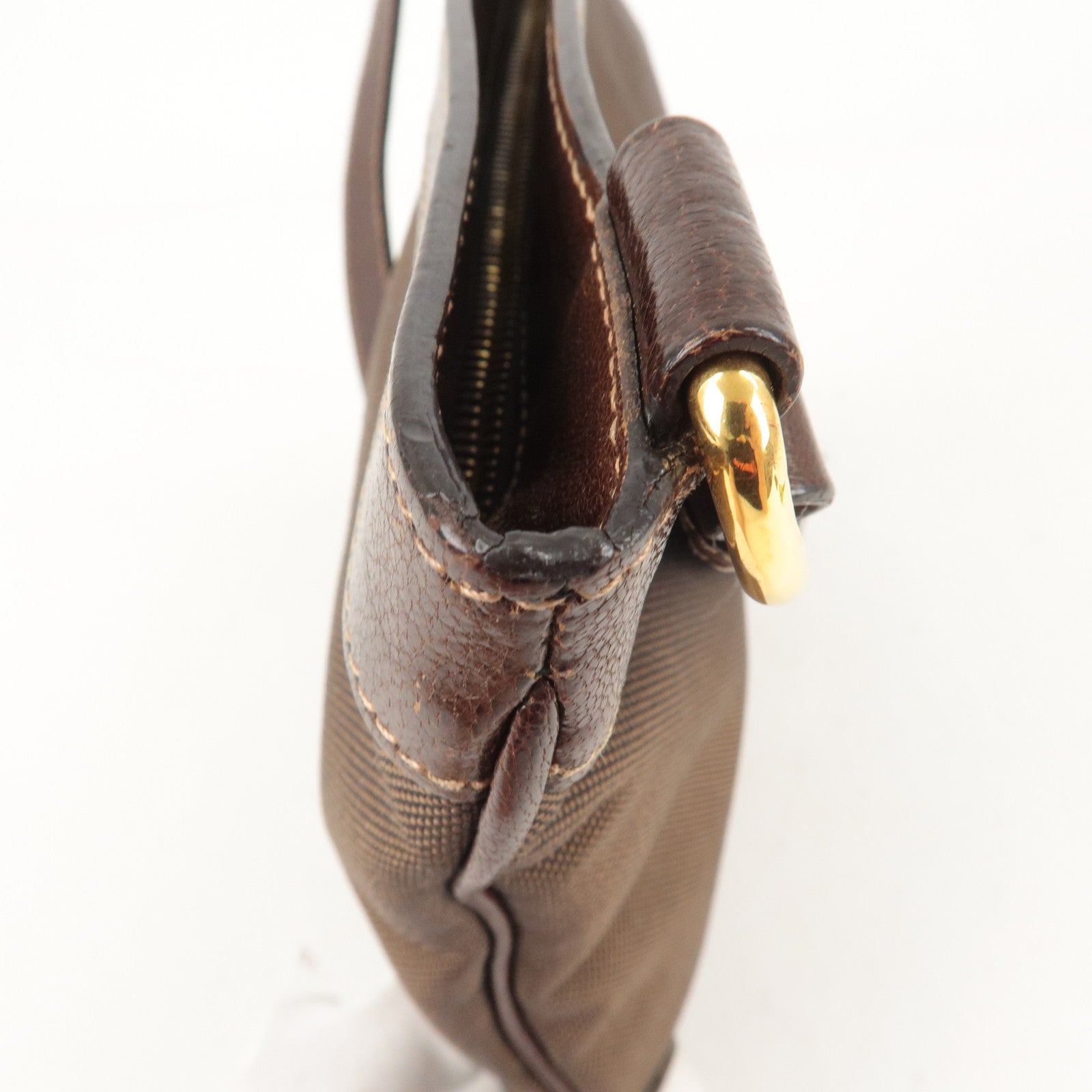 Prada Logo Jacquard Canvas Leather Shoulder Bag Brown