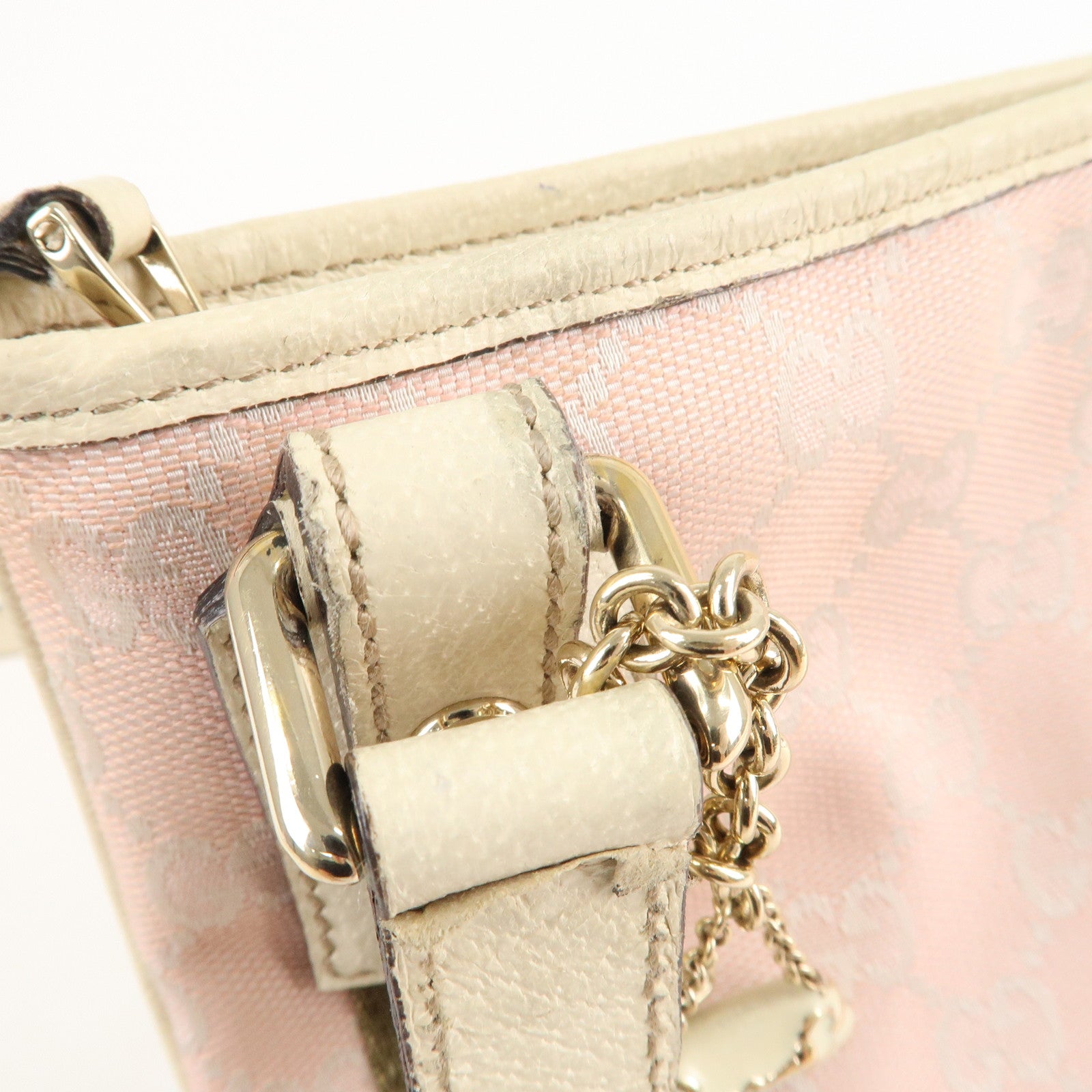 GUCCI Sherry GG Canvas Leather Shoulder Bag Pink White 144388