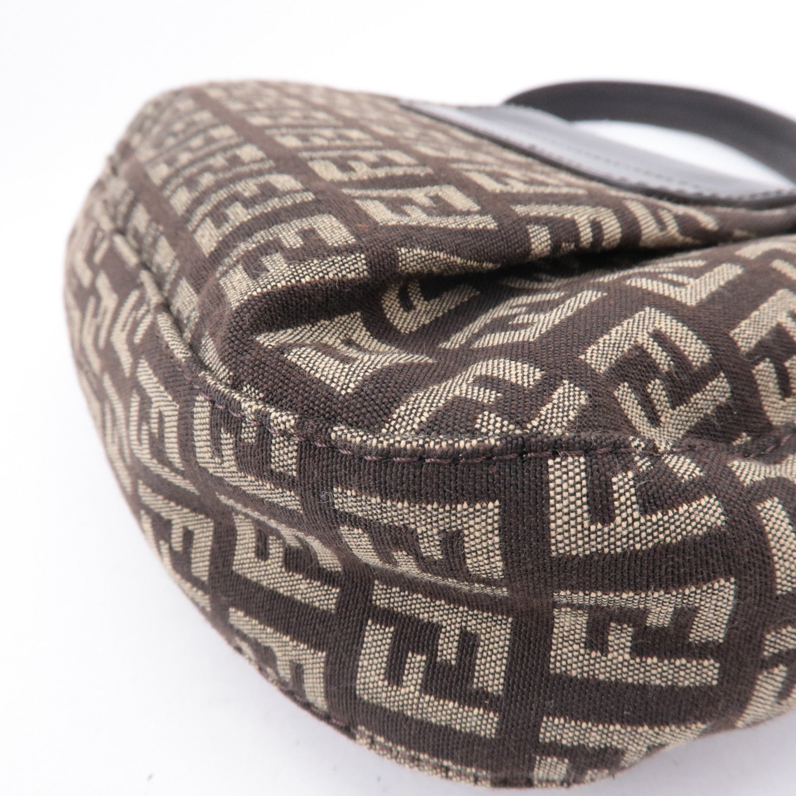 FENDI Zucchino Canvas Leather Shoulder Bag Brown Beige 8BR277