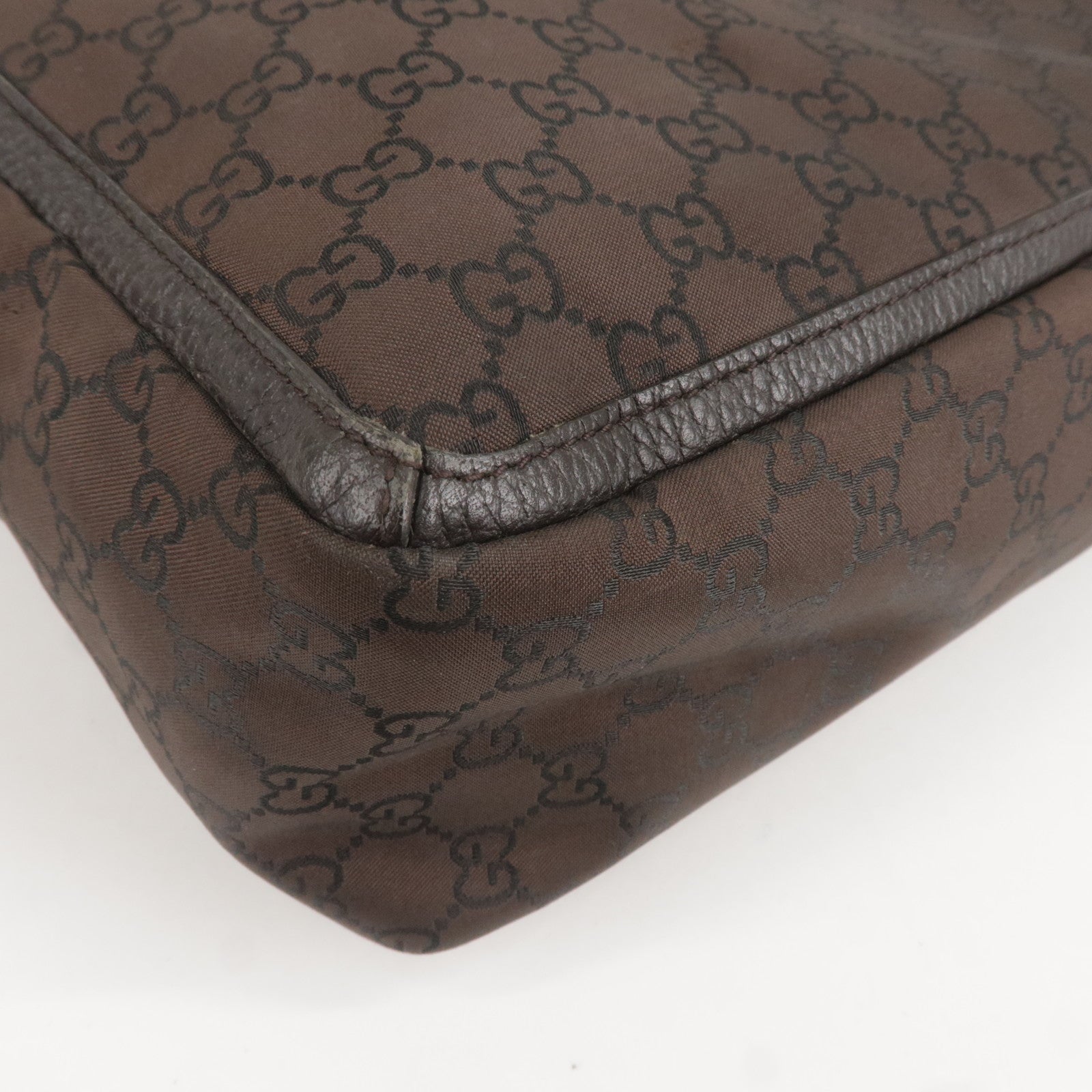 GUCCI GG Canvas Leather Tote Bag Shoulder Bag Dark Brown 268639