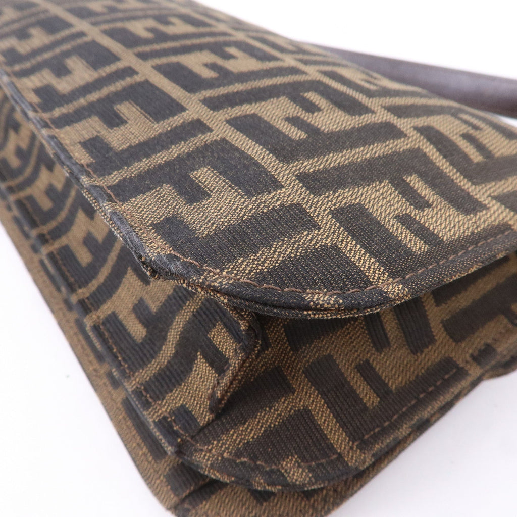 FENDI Zucca Canvas Leather Shoulder Bag Brown Black 16322