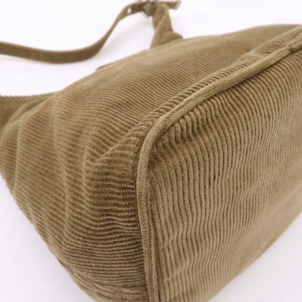 FENDI Corduroy Shoulder Bag Hand Bag Khaki Brown