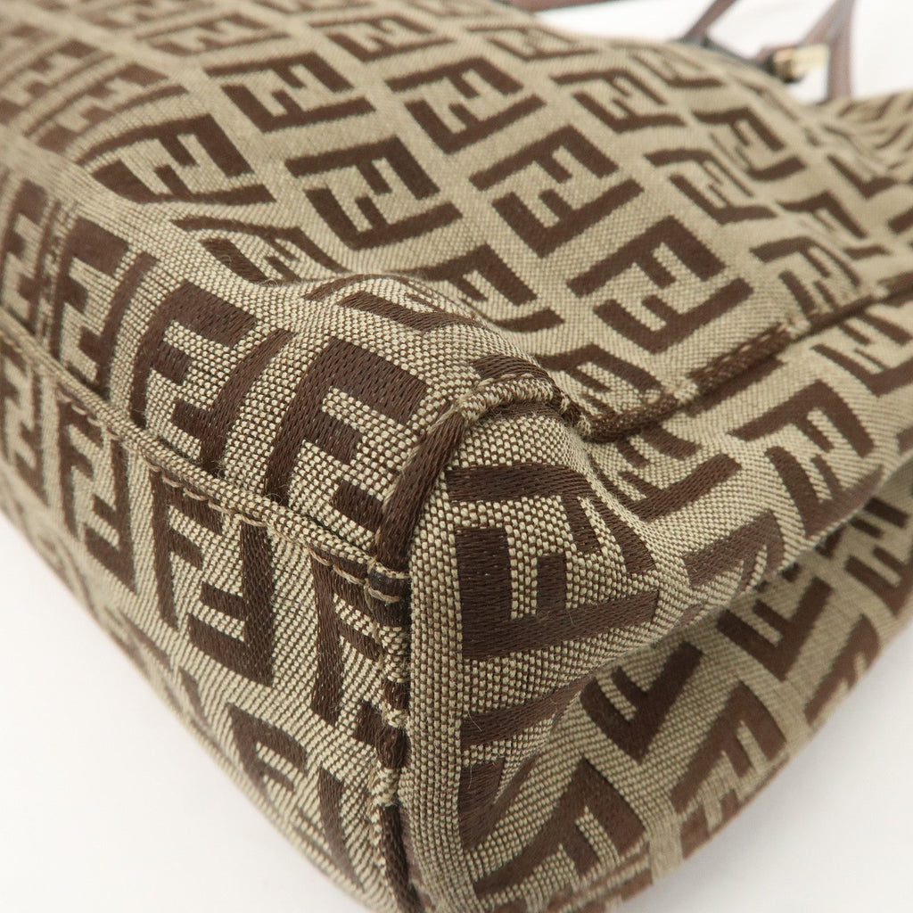 FENDI Zucchino Canvas Leather Mini Tote Bag Beige Brown 8BH132