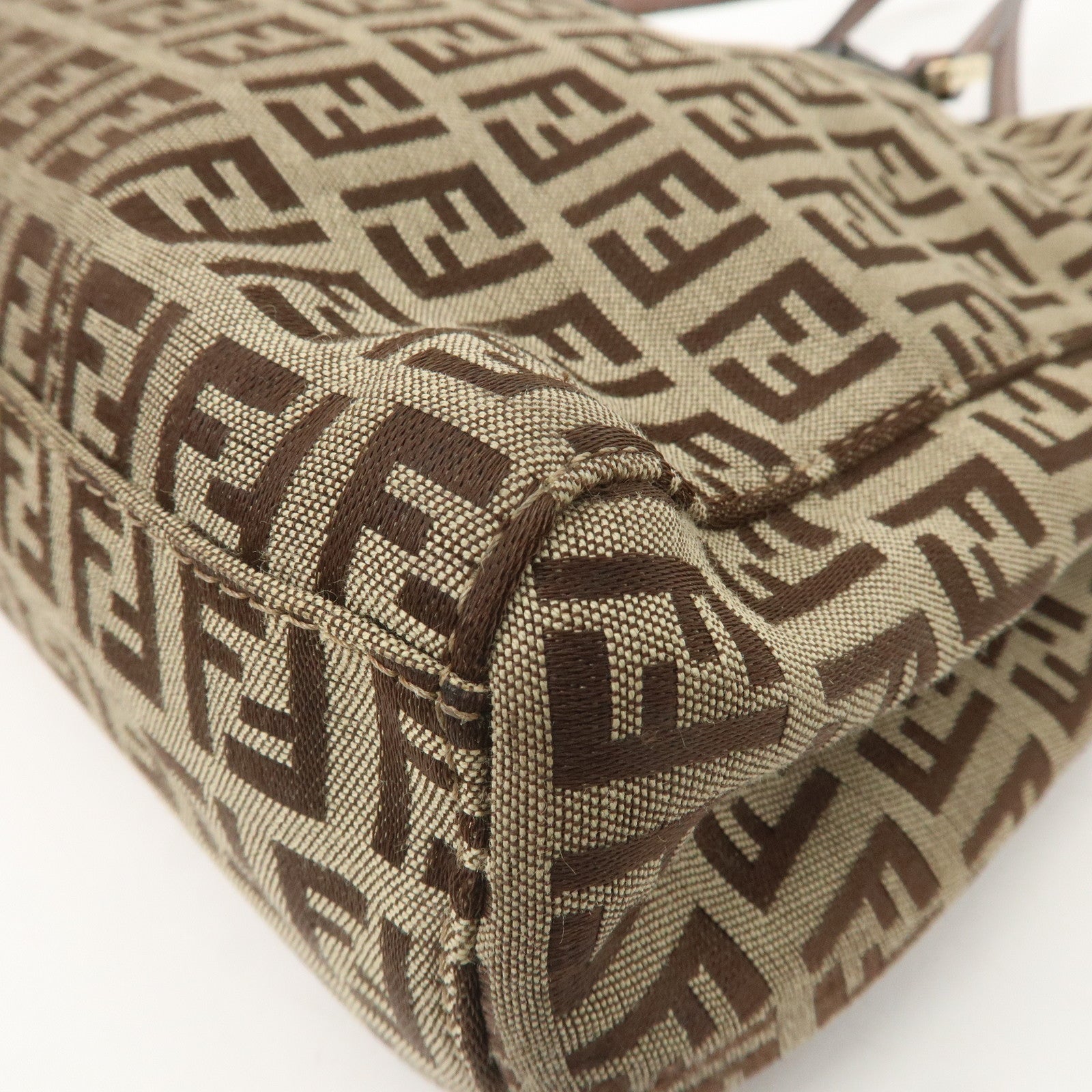 FENDI Zucchino Canvas Leather Mini Tote Bag Beige Brown 8BH132