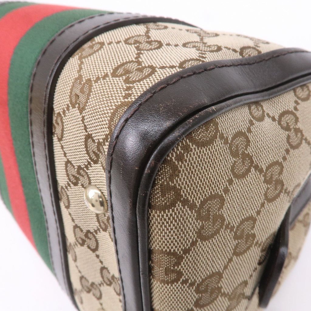 GUCCI Sherry GG Canvas Leather Boston Bag Beige Brown 269876