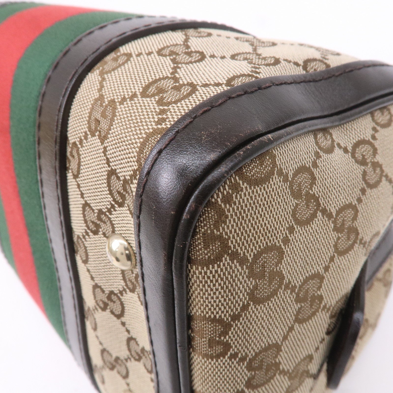 GUCCI Sherry GG Canvas Leather Boston Bag Beige Brown 269876