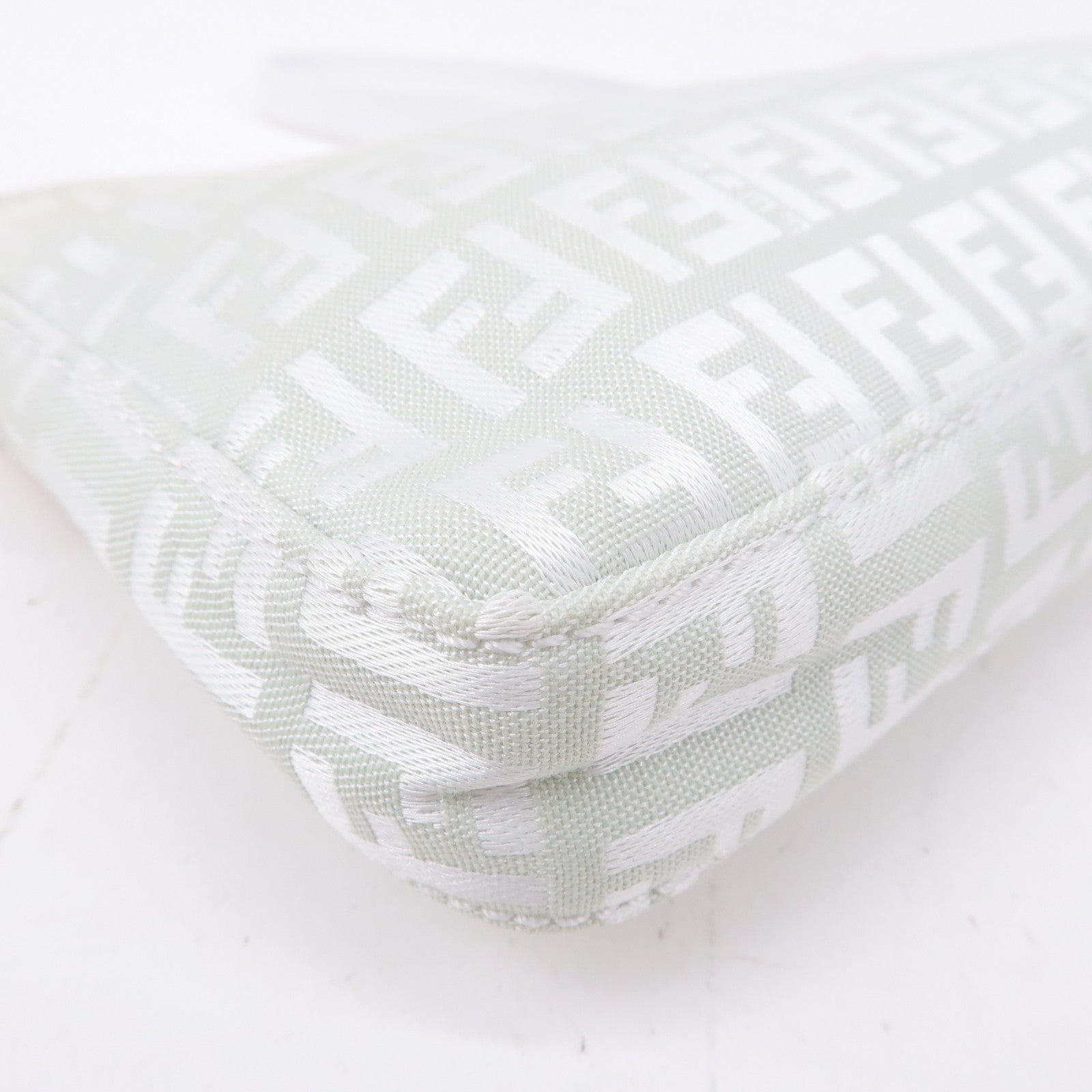 FENDI Zucchino Canvas Leather Hand Bag Mint Green White 8BR041