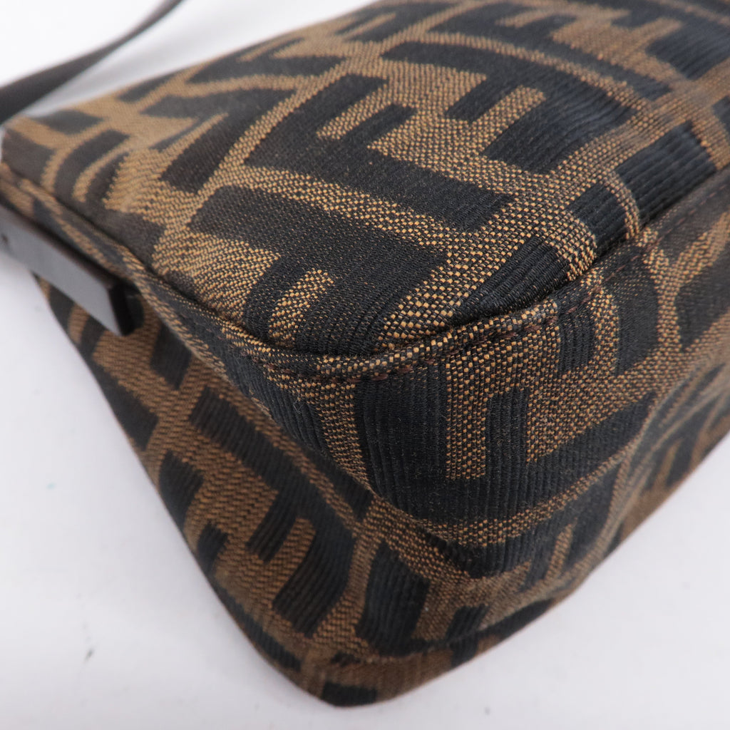FENDI Mamma Baguette Zucca Canvas Leather Bag Brown 8BR181
