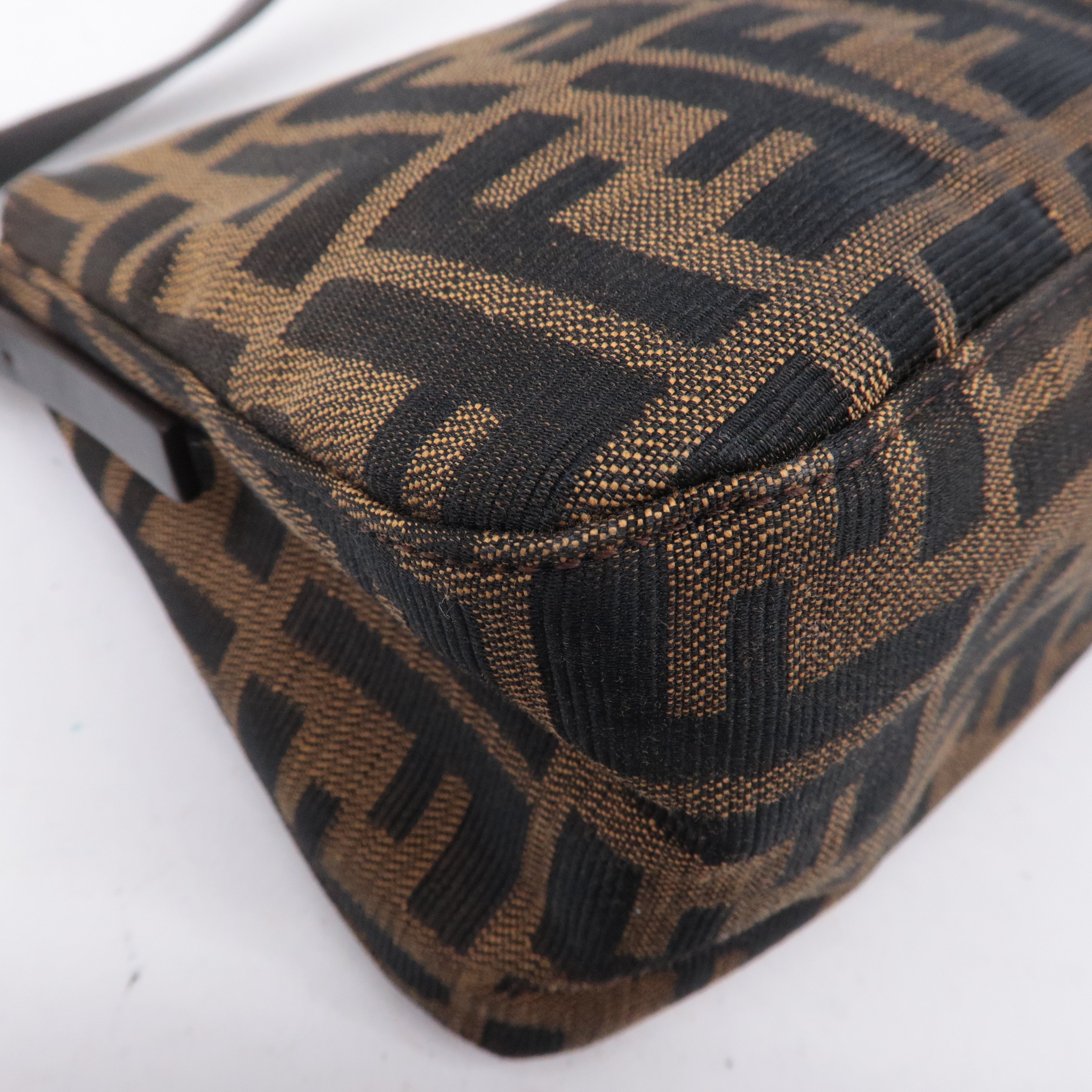 FENDI Mamma Baguette Zucca Canvas Leather Bag Brown 8BR181