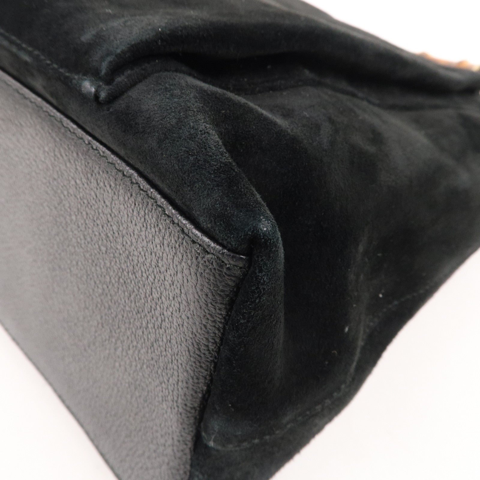 GUCCI Bamboo Suede Leather Hand Bag Black 002.2122.0506