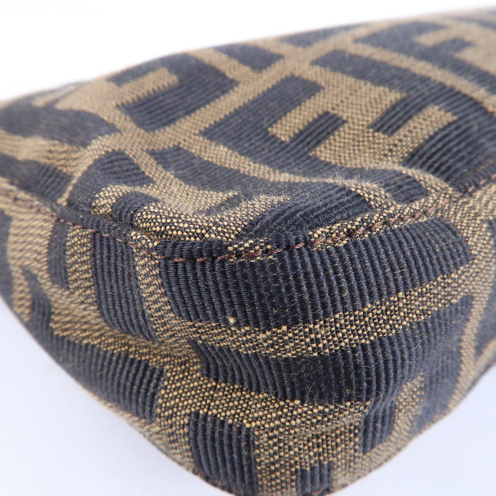 FENDI Mamma Baguette Zucca Canvas Leather Shoulder Bag Brown 26424