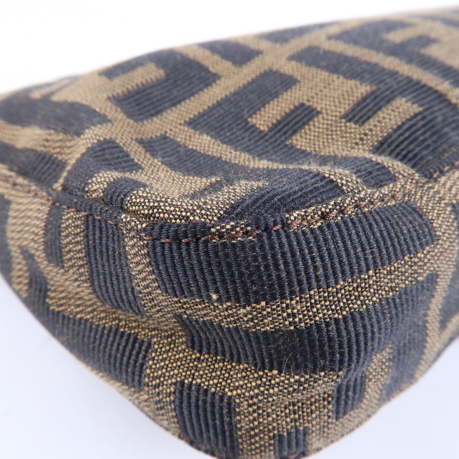 FENDI Mamma Baguette Zucca Canvas Leather Shoulder Bag Brown 26424