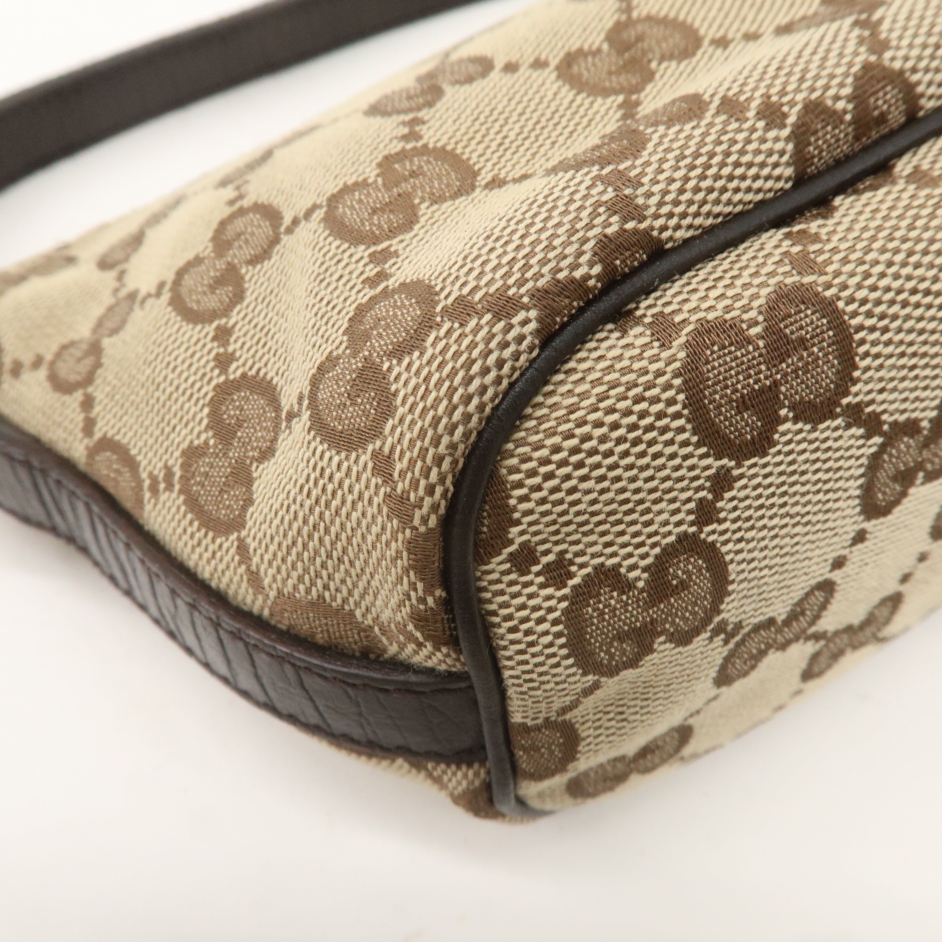 GUCCI Sherry GG Canvas Leather Hand Bag Pouch Beige Brown 141809