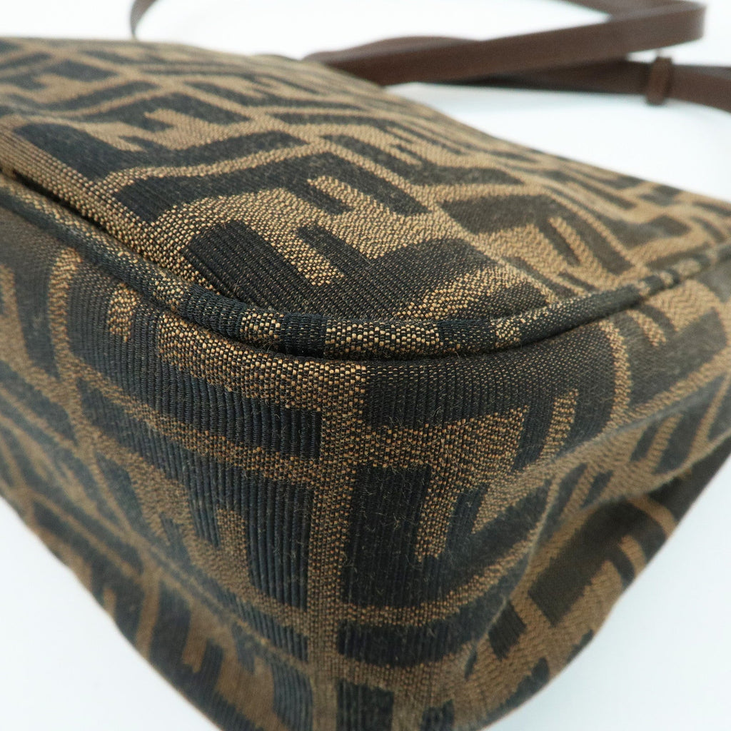 FENDI Zucca Canvas Leather Shoulder Bag Brown Black 8BT214