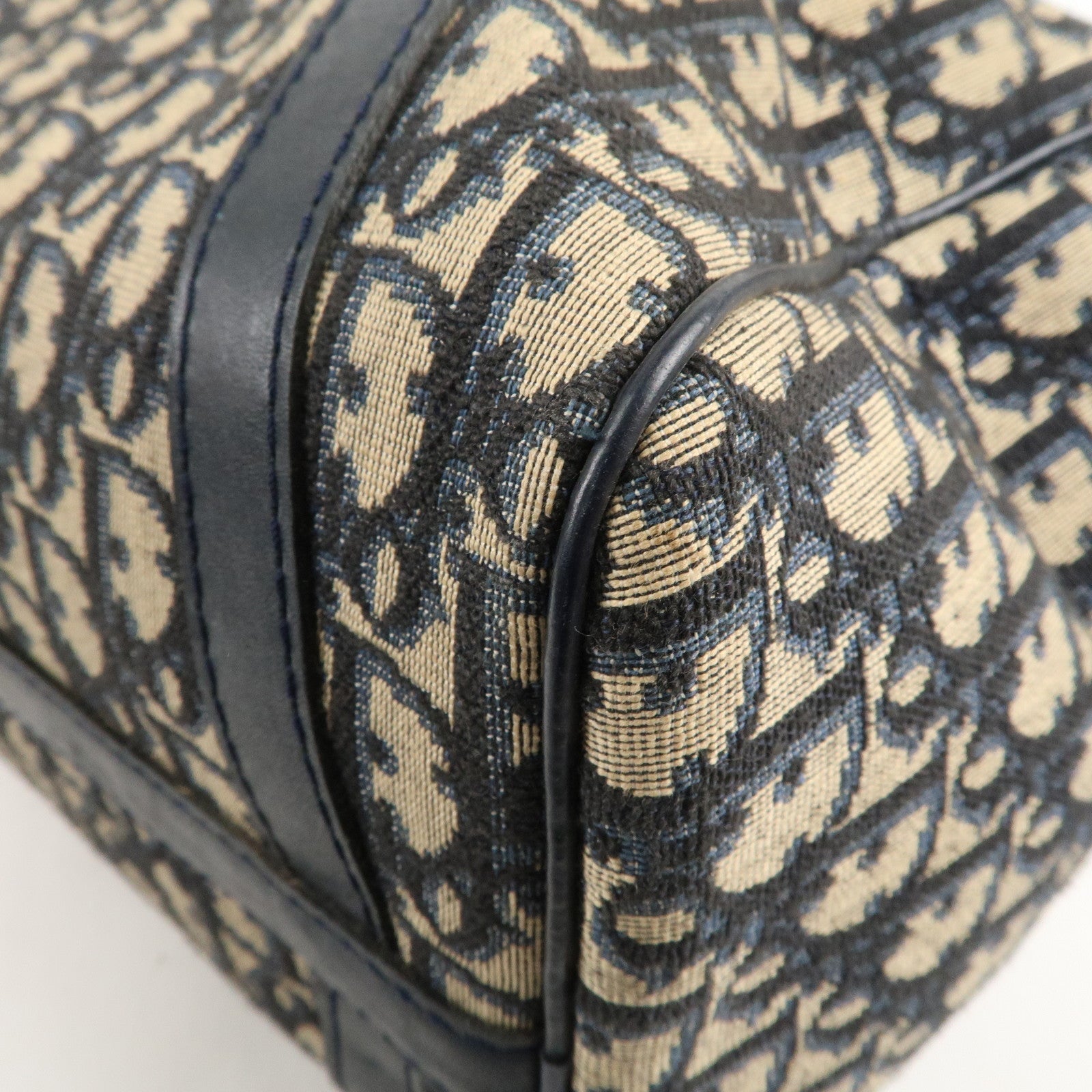 Christian Dior Trotter Canvas Leather Boston Bag Navy