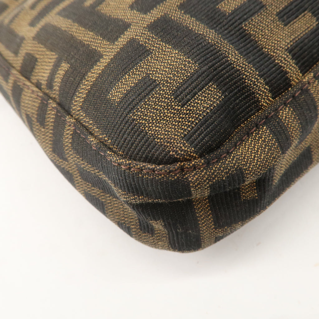 FENDI Zucca Canvas Leather Shoulder Bag Brown Black 26569