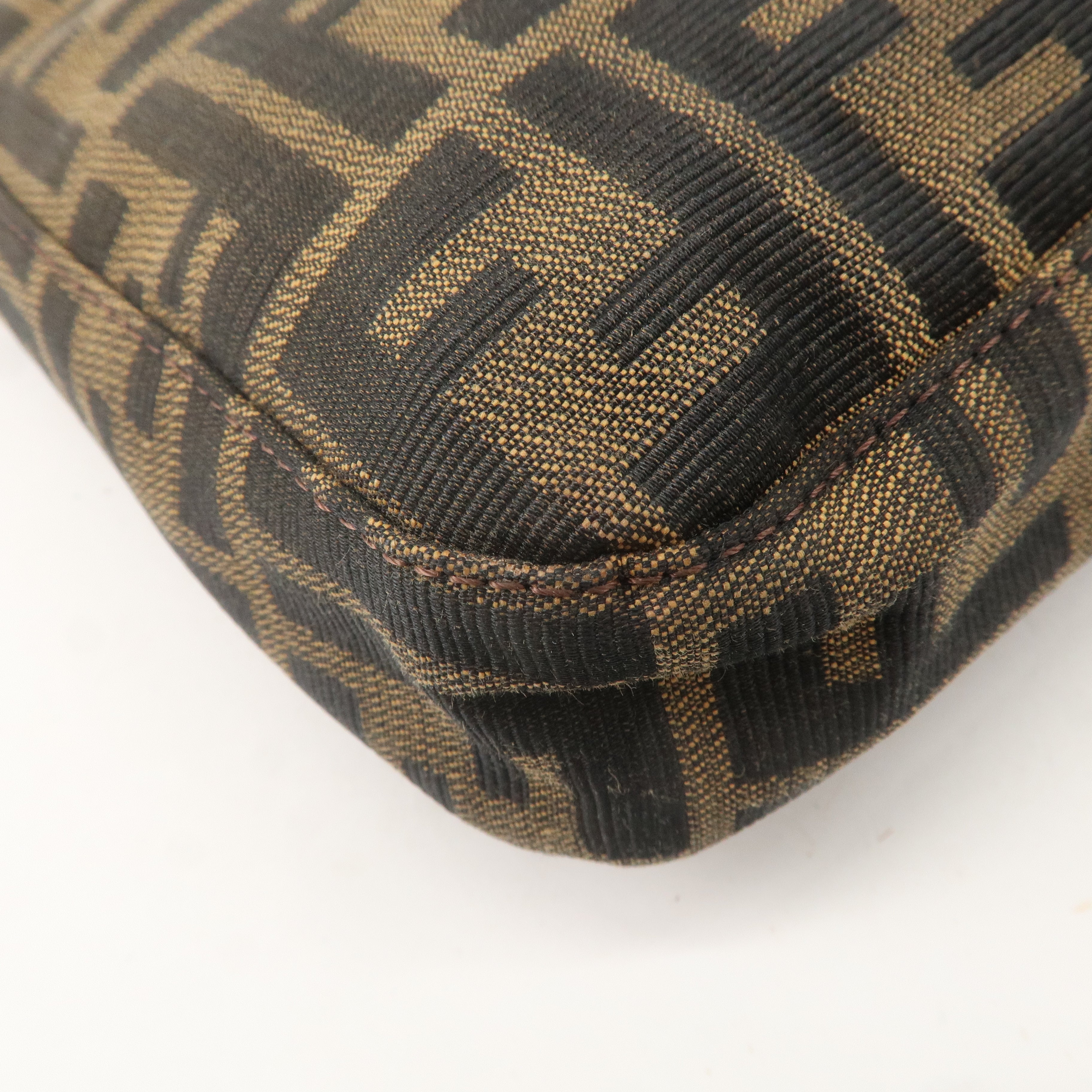 FENDI Zucca Canvas Leather Shoulder Bag Brown Black 26569