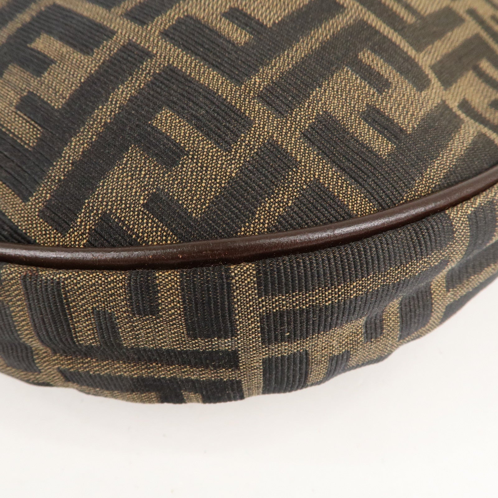 FENDI Zucca Canvas Leather Shoulder Bag Brown Black
