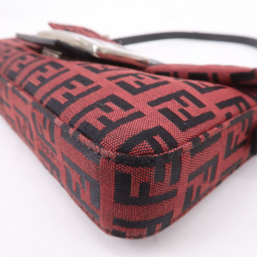 FENDI Mini Mamma Baguette Zucchino Canvas Leather Bag Red 8BK005