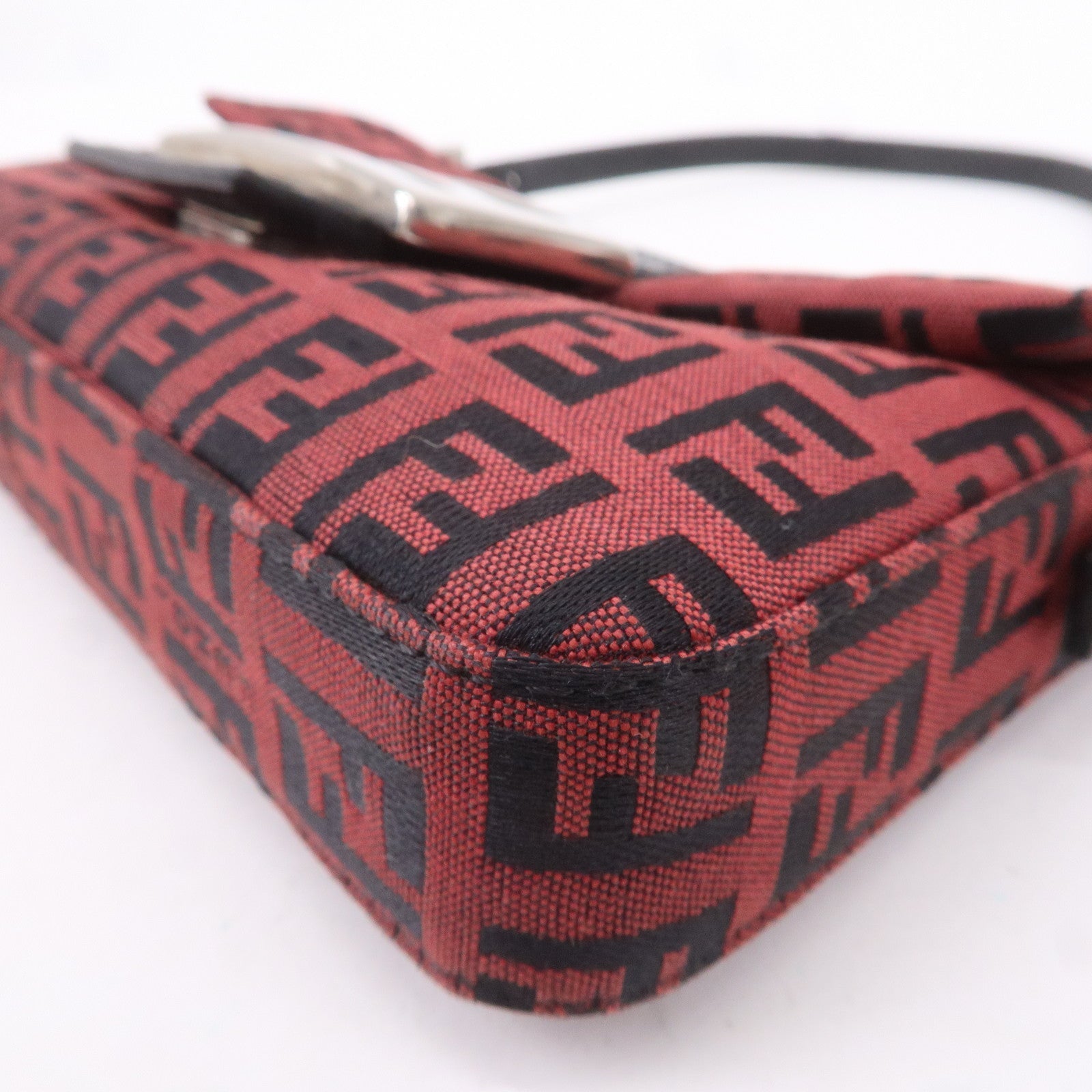 FENDI Mini Mamma Baguette Zucchino Canvas Leather Bag Red 8BK005