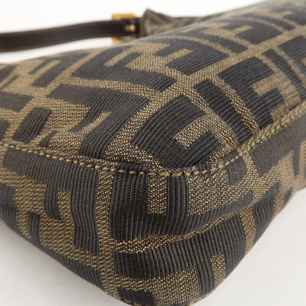 FENDI Zucca Canvas Leather Shoulder Bag Brown Black 26569