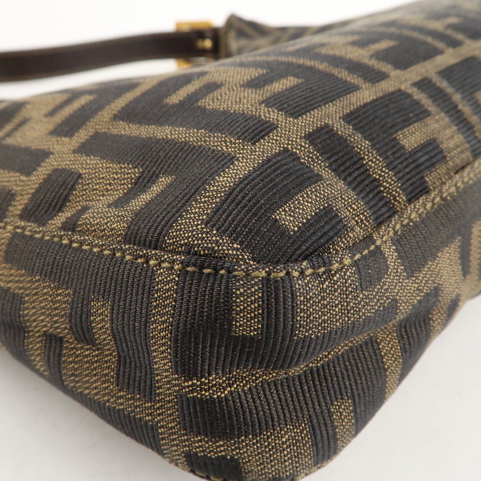 FENDI Zucca Canvas Leather Shoulder Bag Brown Black 26569
