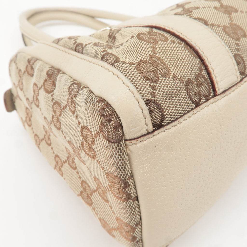 GUCCI Abbey GG Canvas Leather Boston Hand Bag Beige Ivory 130942