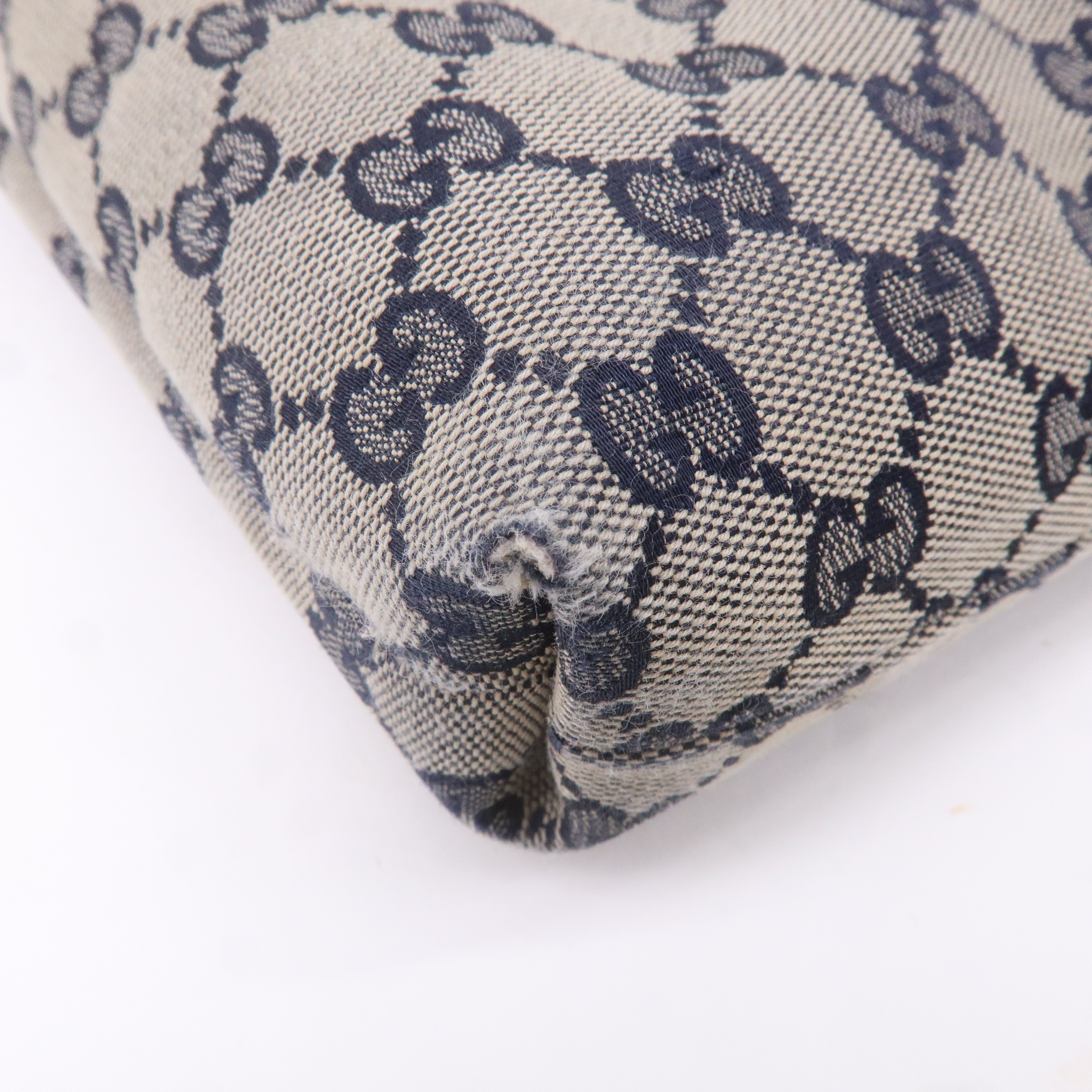 GUCCI Sherry GG Canvas Leather Shoulder Bag Navy Beige 388926